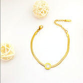 Gold Snake Chain Bracelet with Mother of Pearl Charm
